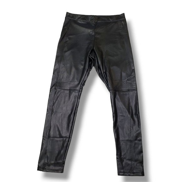 Express Faux Leather Skinny Moto Pants Womens Medium Black High Rise Pull On - Picture 1 of 8